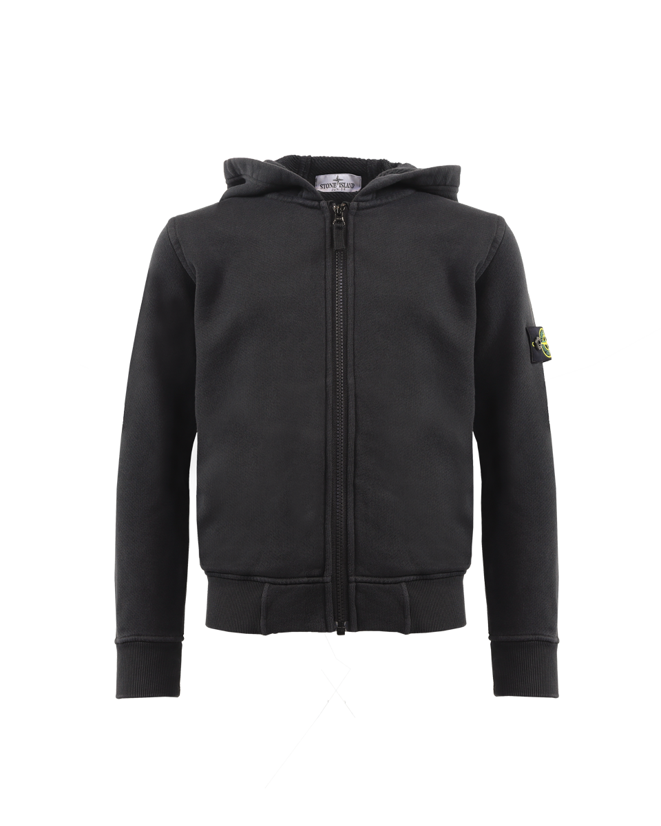 Stone Island Junior Kids Logo-Patch Zip-Up Hoodie Zwart Zwart