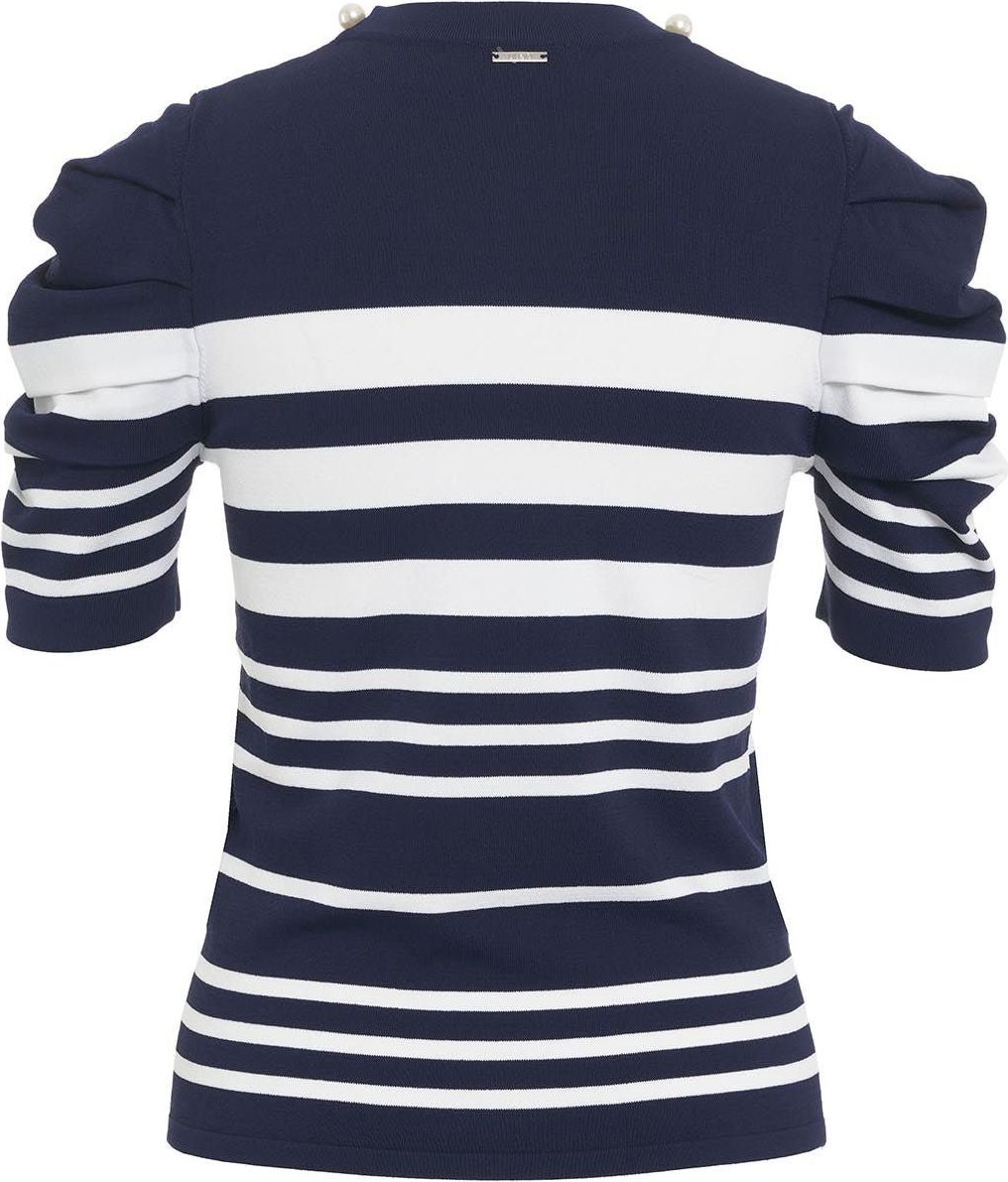 Liu Jo Knit top with stripes and pearls Blauw