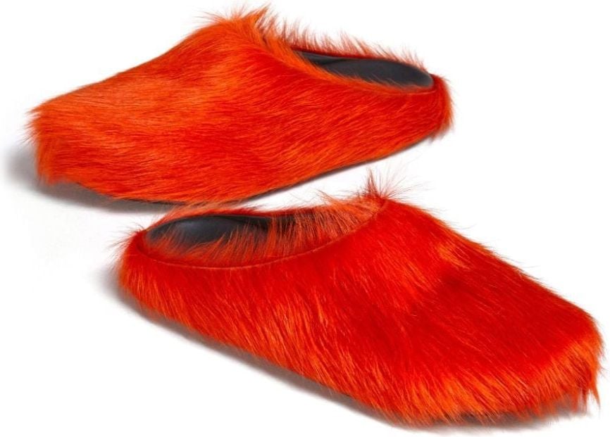 Marni sabot fussbett en cuir de veau effet poulain a poils longs orange Oranje