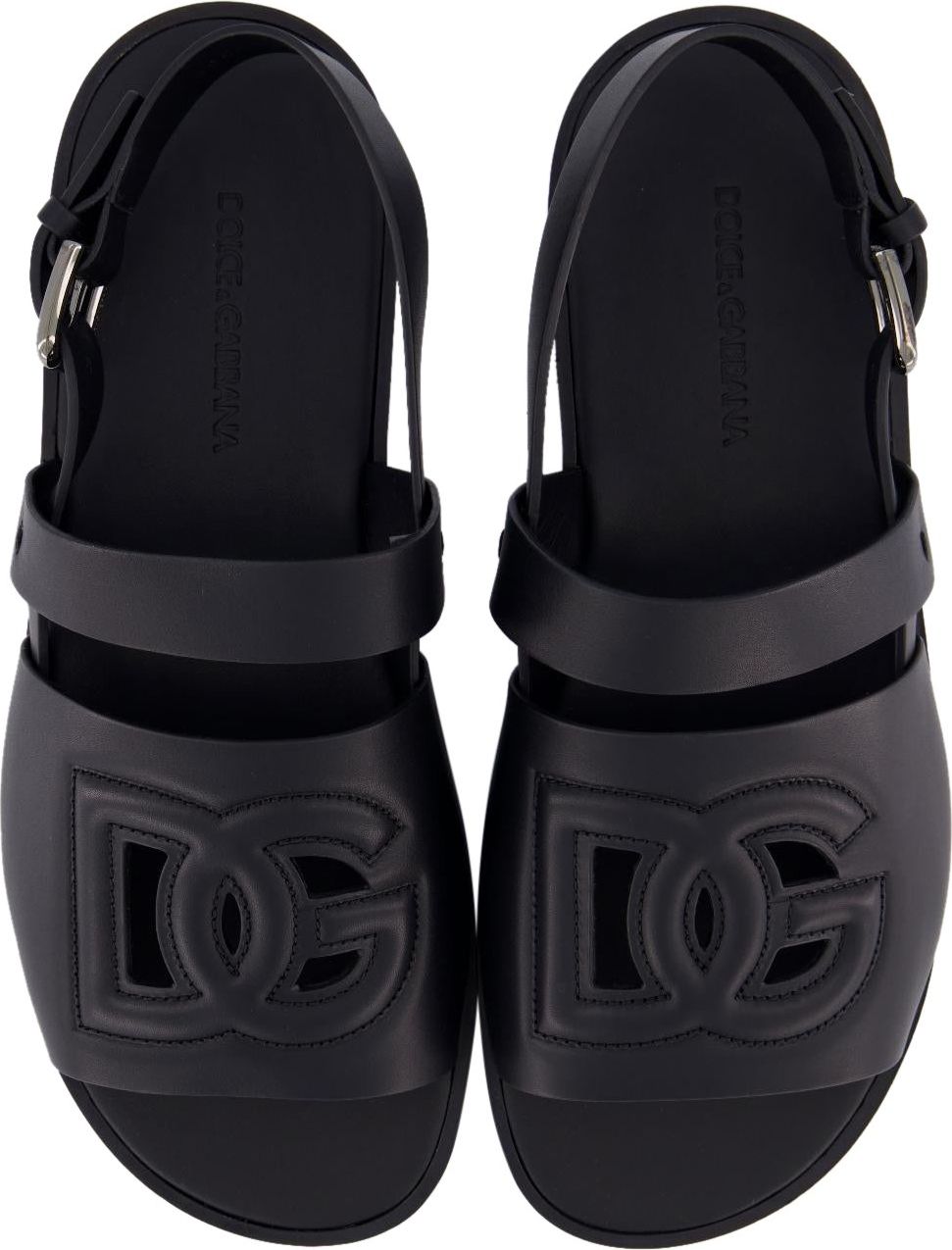 Dolce & Gabbana Heren Leren Sandaal DG Logo Zwart Zwart