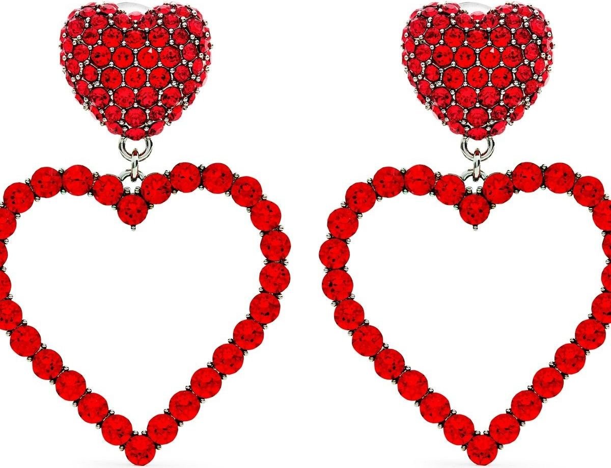 Moschino Heart Crystal Clip Earrings Rood