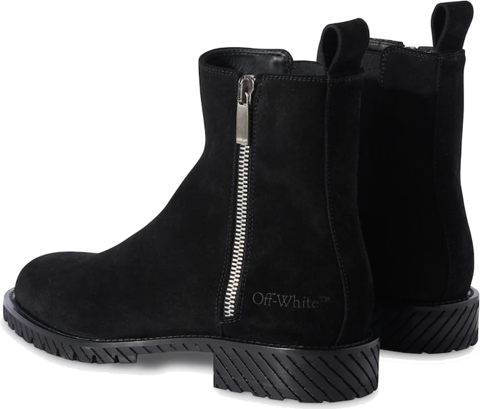 OFF-WHITE Combat Ankle Boot Suede B Zwart