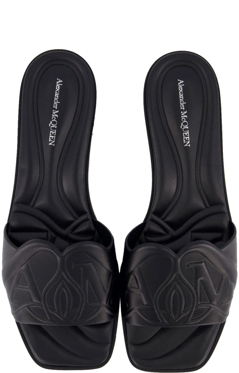 Alexander McQueen Dames Leren Slipper Logo Zwart Zwart