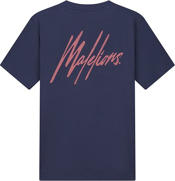 Malelions Malelions Men Striped Signature T-Shirt - Navy/Coral Blauw