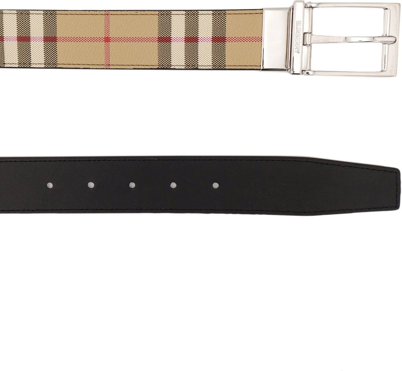 Burberry Coated canvas and leather belt with check motif Beige