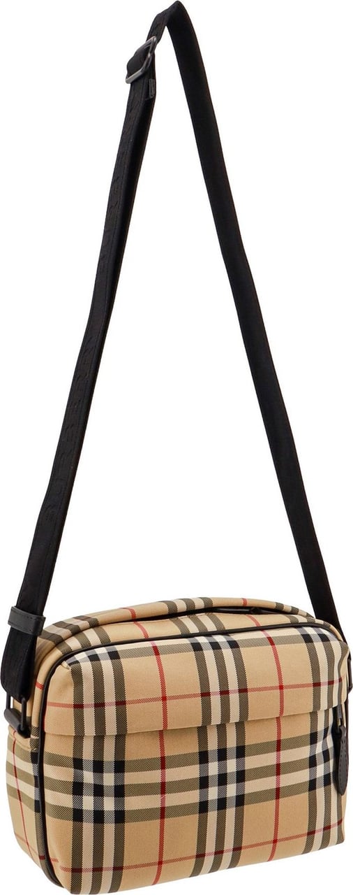 Burberry Nylon shoulder bag with Burberry Check motif Beige