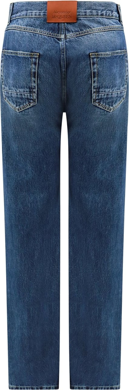 Alexander McQueen Cotton jeans with leather logo patch Blauw