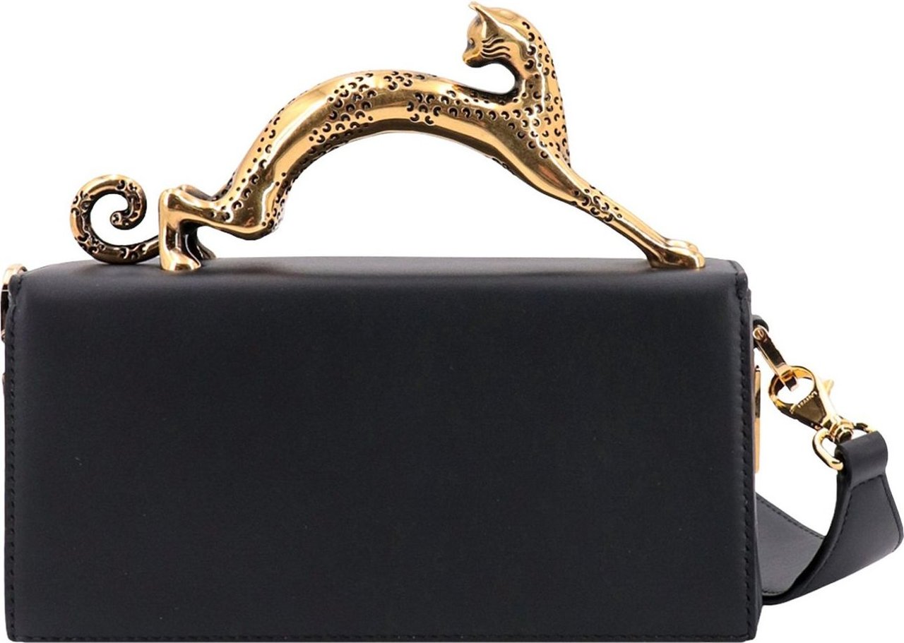 Lanvin Leather handbag with with iconic metal handle Zwart
