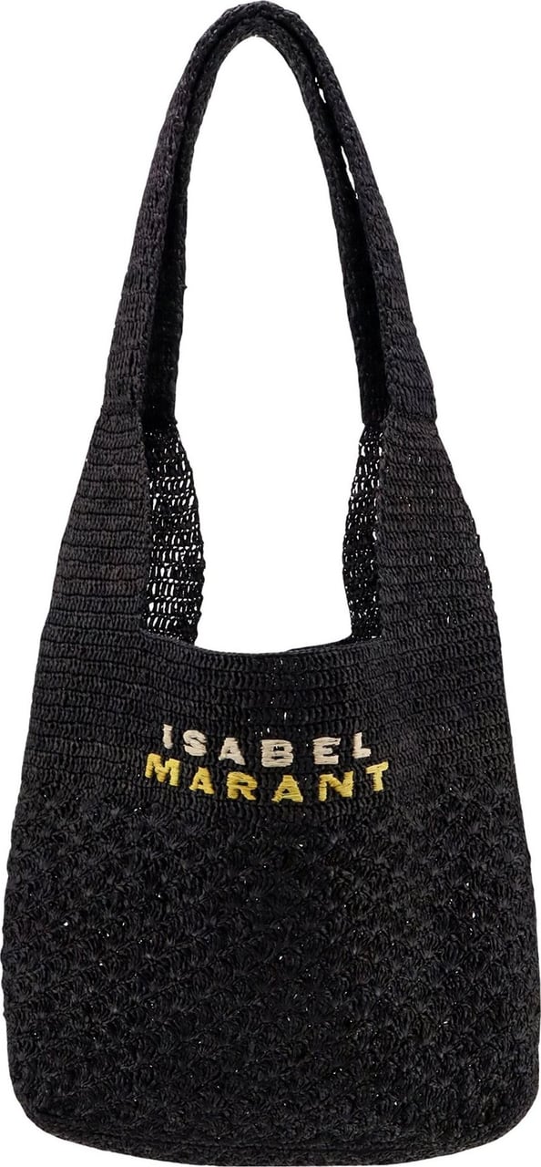 Isabel Marant Raffia shoulder bag with embroidered logo Zwart