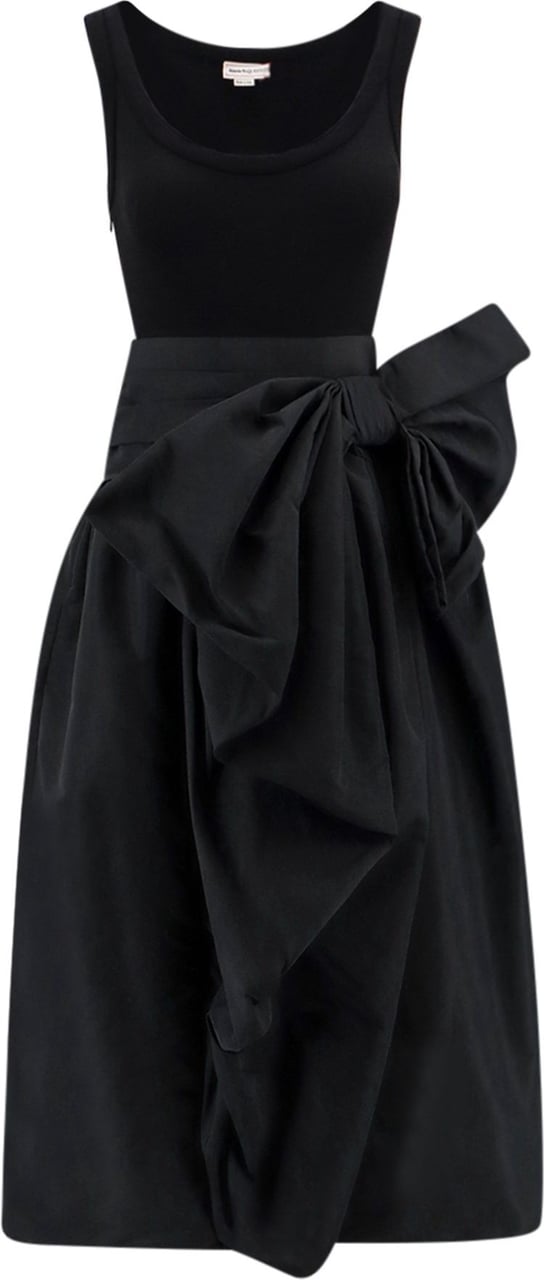 Alexander McQueen Organic cotton dress with frontal bow Zwart