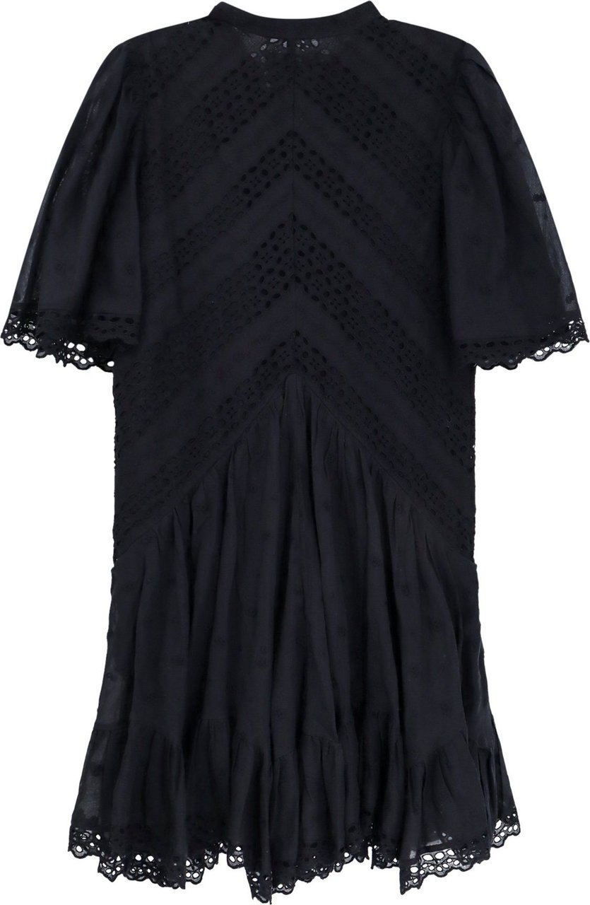Isabel Marant Biologic cotton chemisier dress with all-over embroideries Zwart