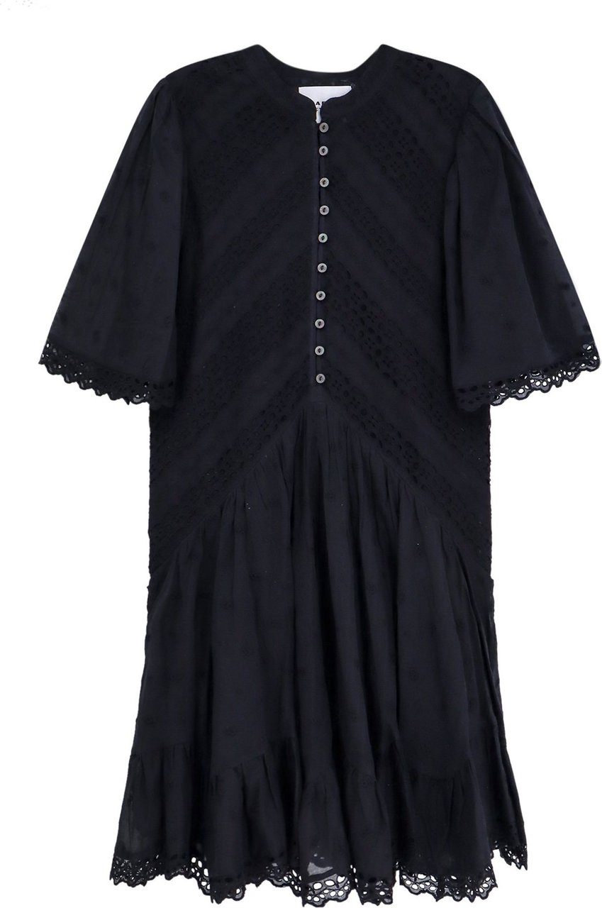 Isabel Marant Biologic cotton chemisier dress with all-over embroideries Zwart