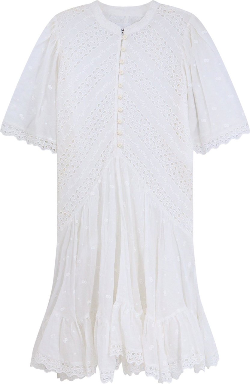 Isabel Marant Biologic cotton chemisier dress with all-over embroideries Wit