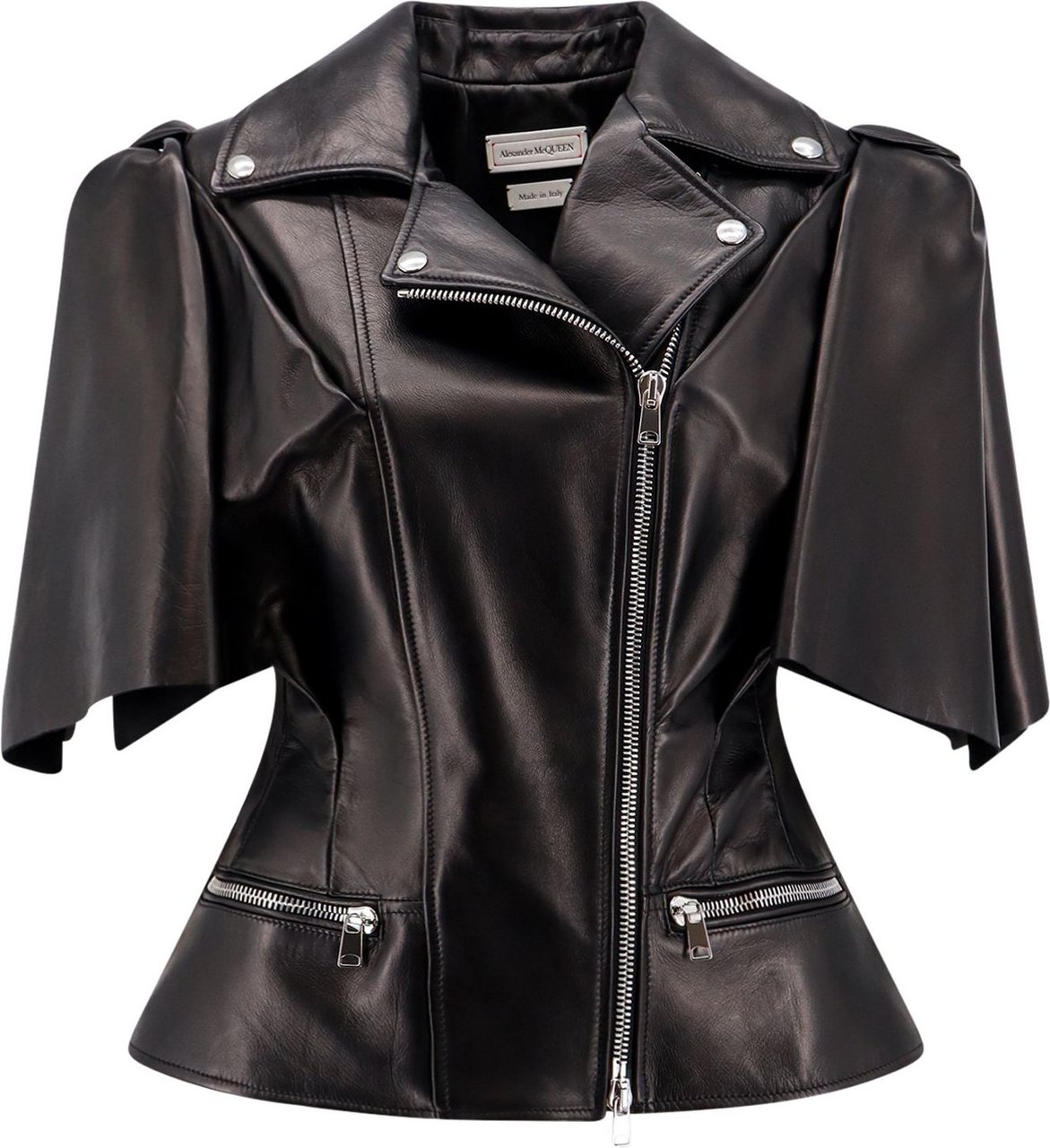 Alexander McQueen Sleeveless leather jacket with Knotted Drapery Zwart