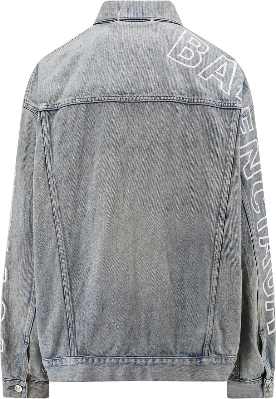 Balenciaga Large Fit denim jacket with Balenciaga embroidery Blauw