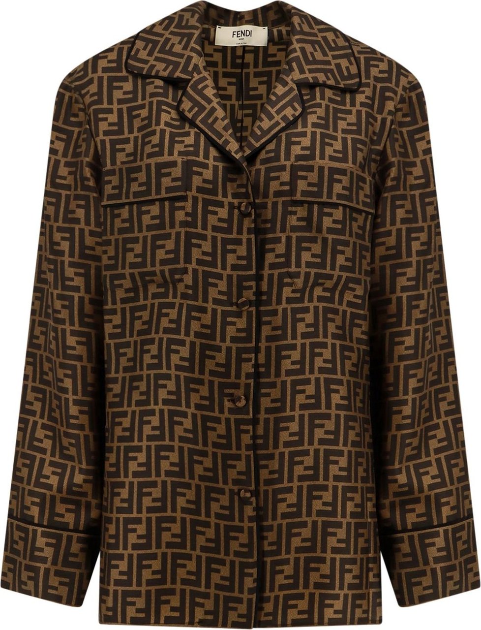 Fendi Silk shirt with all-over FF motif Bruin