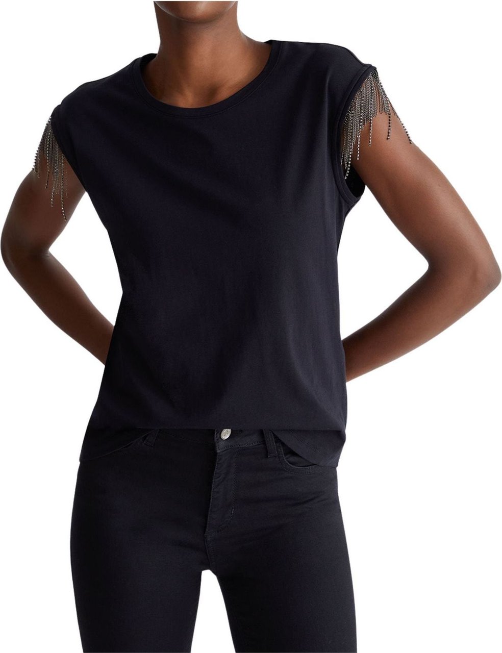 Liu Jo T-shirt Donna con strass pendenti Zwart