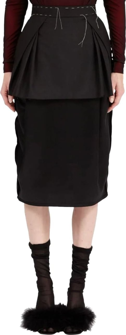 Maison Margiela Layered Midi Skirt Black Zwart