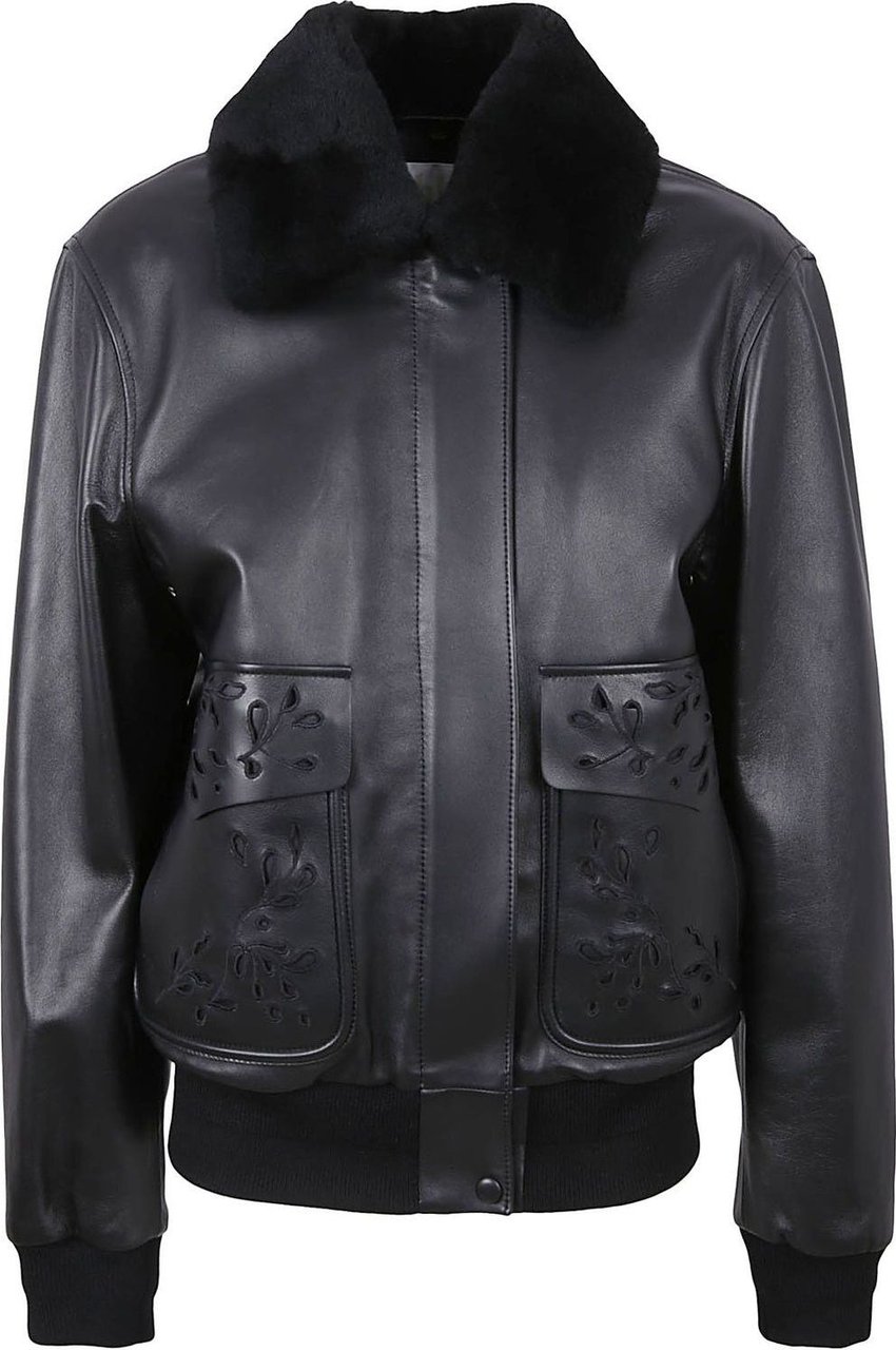 Chloé Chloe' Leather Embroidered Jacket Zwart