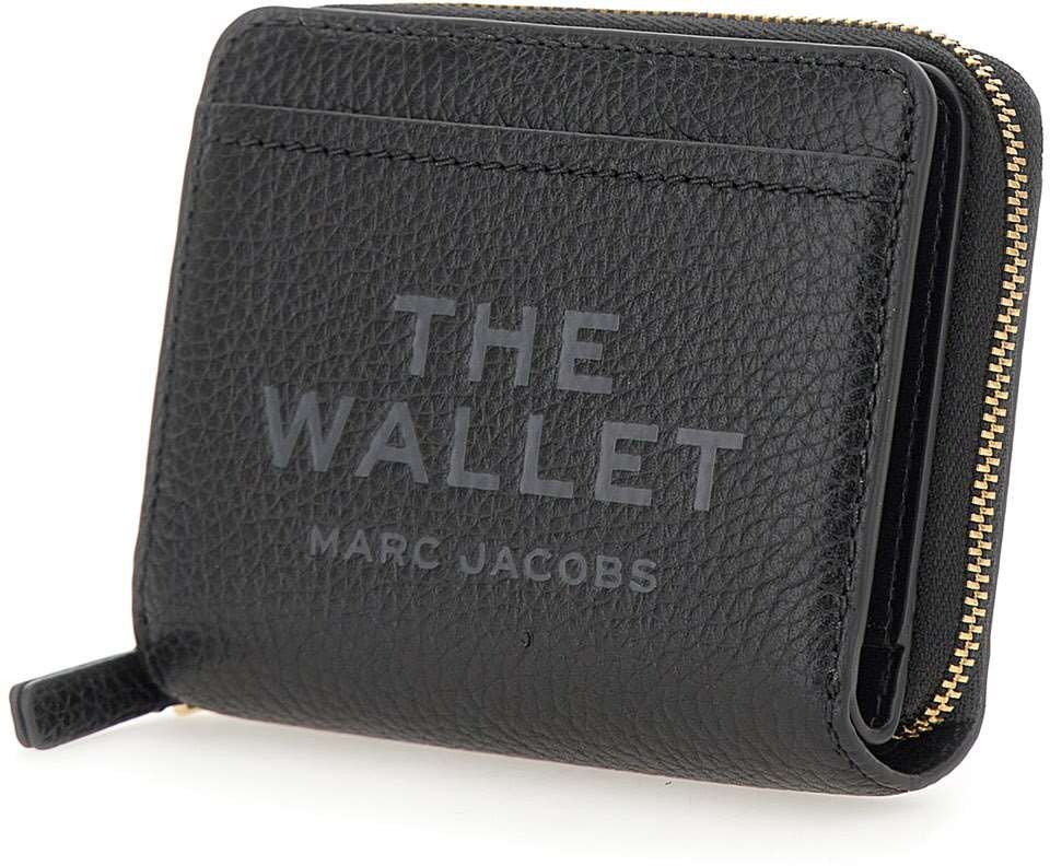 Marc Jacobs The Leather Mini Compact Black Wallet Black Zwart