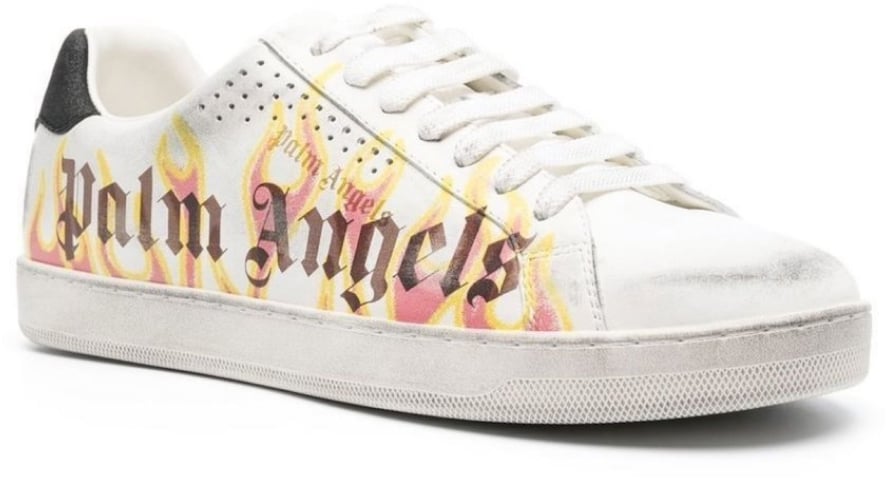 Palm Angels Spray Print Flame Logo Sneakers Wit