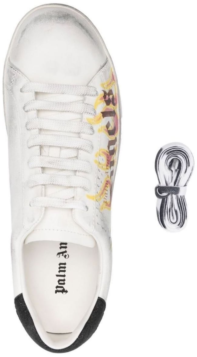 Palm Angels Spray Print Flame Logo Sneakers Wit