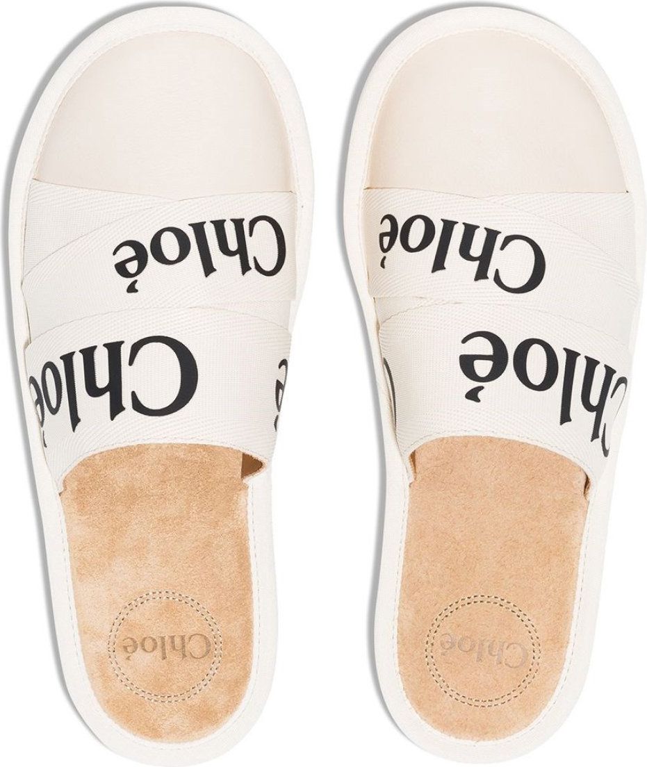Chloé Woody Logo Slippers Sandals Wit