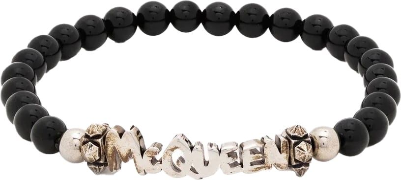 Alexander McQueen Logo Plaque Beaded Bracelet Zwart