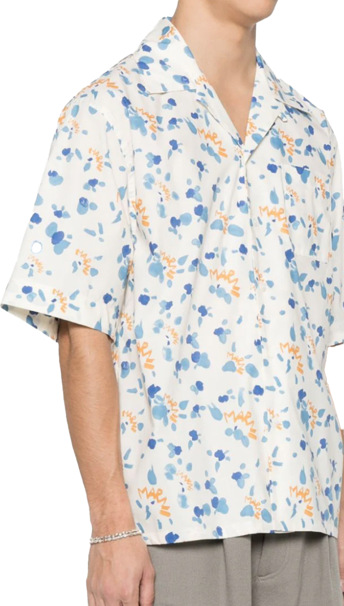 Marni Dotted S/s Shirt - Lily White/light Blue Blauw