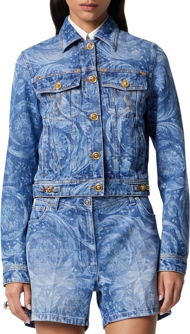 Versace Coats Denim Blue Blauw