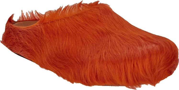 Marni sabot fussbett en cuir de veau effet poulain a poils longs orange Oranje