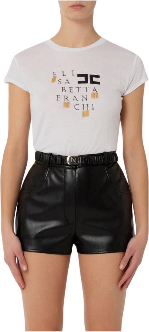 Elisabetta Franchi T-shirt Donna con logo e frange Wit