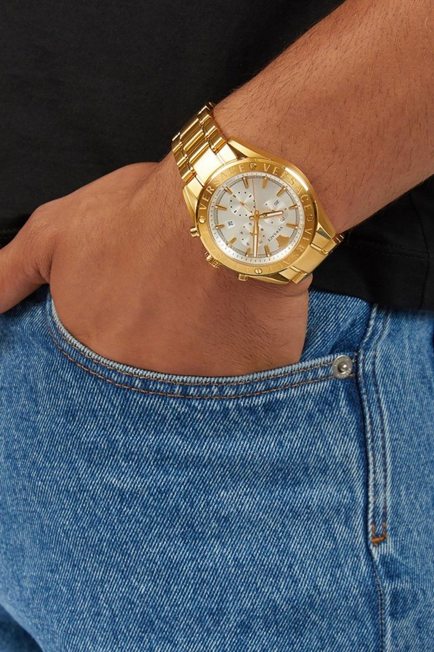Versace VEHB00719 V-Chrono heren horloge goud 44 mm Blauw