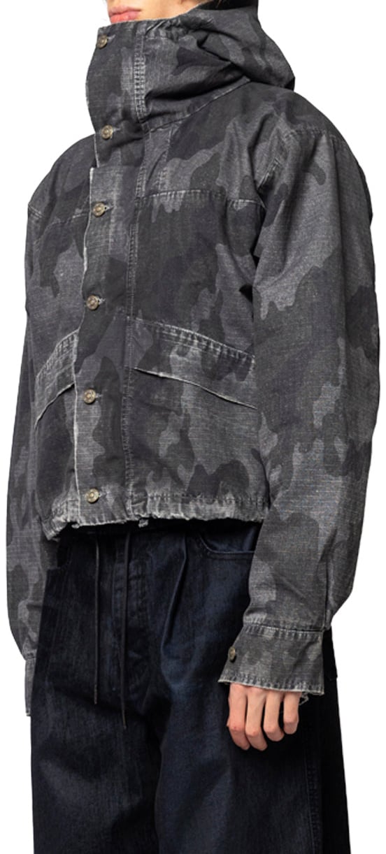 424 CROPPED PARKA DOUBLE FACED RIP BLACK CAMO Zwart