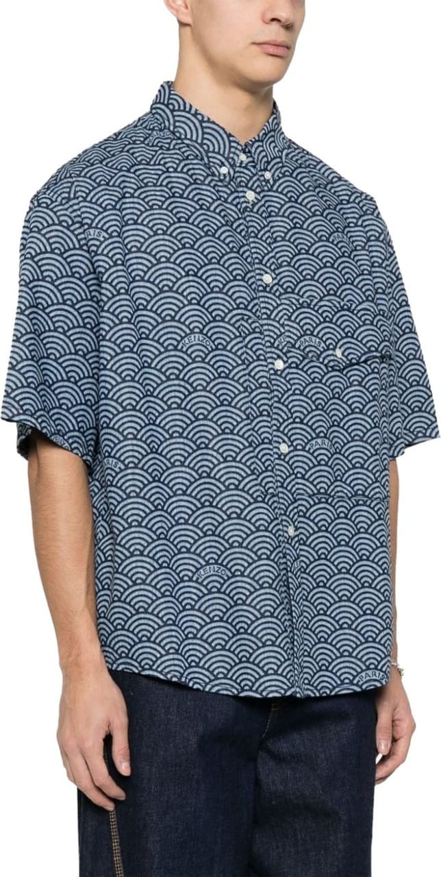 Kenzo chemises en jean a imprime seigaiha Blauw
