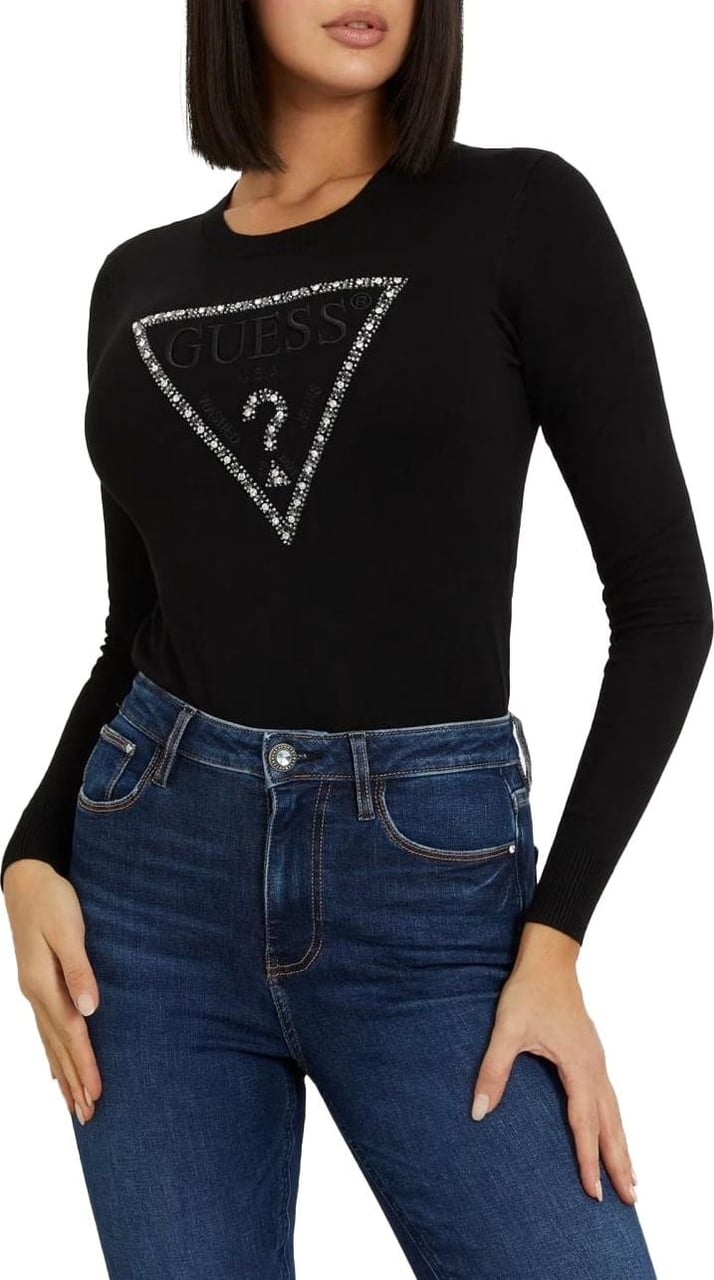 Guess Rosalie Triangle Logo Sweater Dames Zwart Zwart