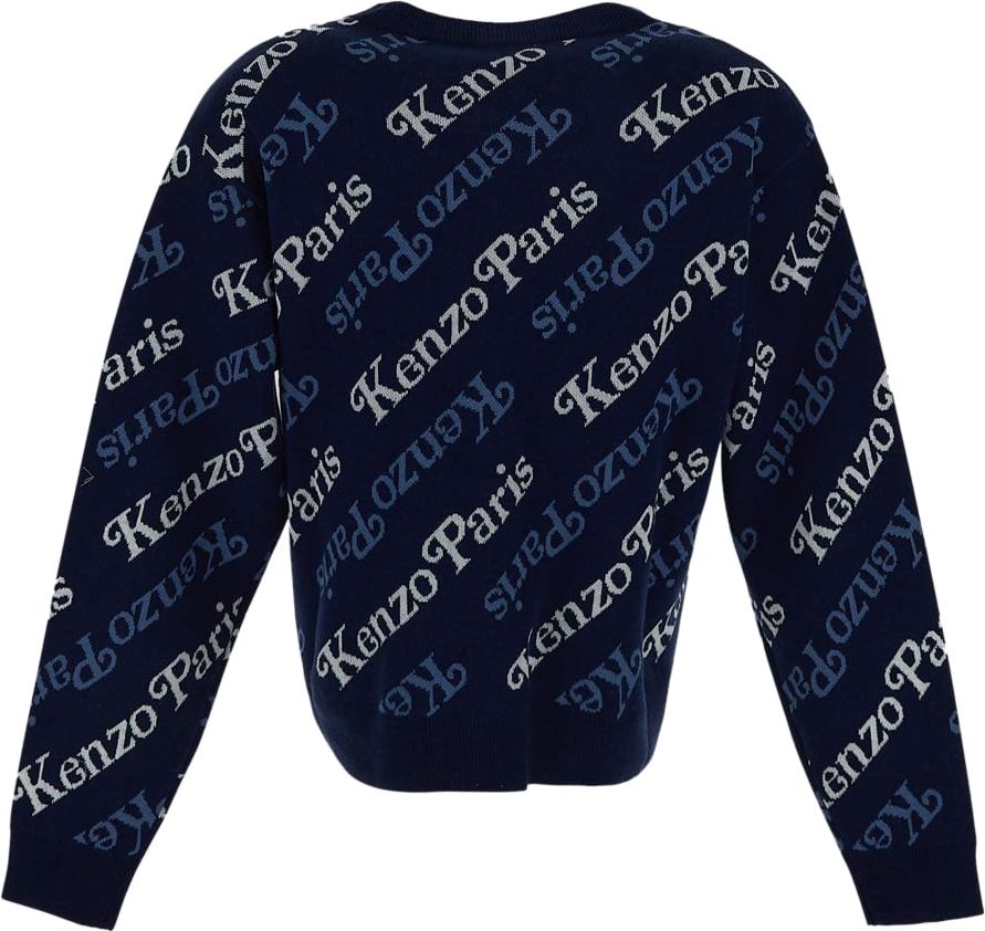Kenzo Cotton Logo Cardigan Blauw