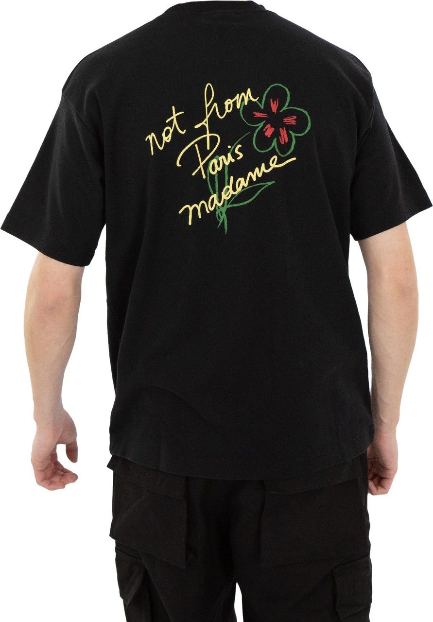 Drôle de Monsieur le t-shirt slogan esquisse black Zwart