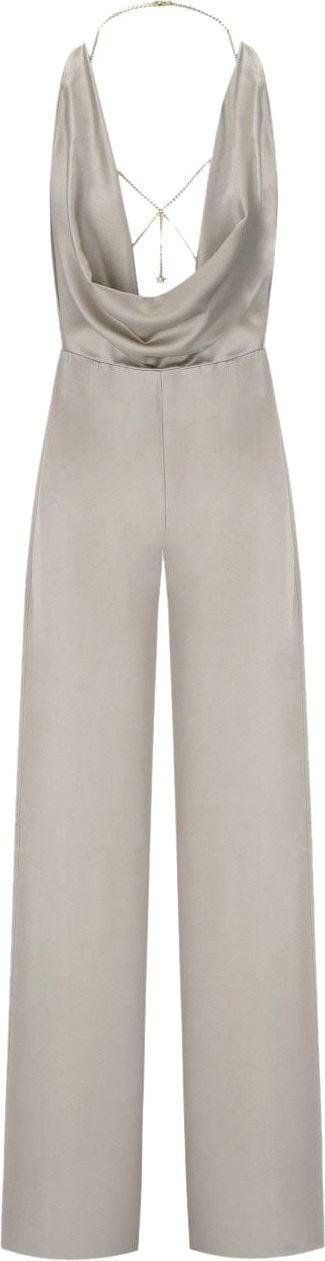 Elisabetta Franchi Pearl Grey Jumpsuit With Accessory Gray Grijs