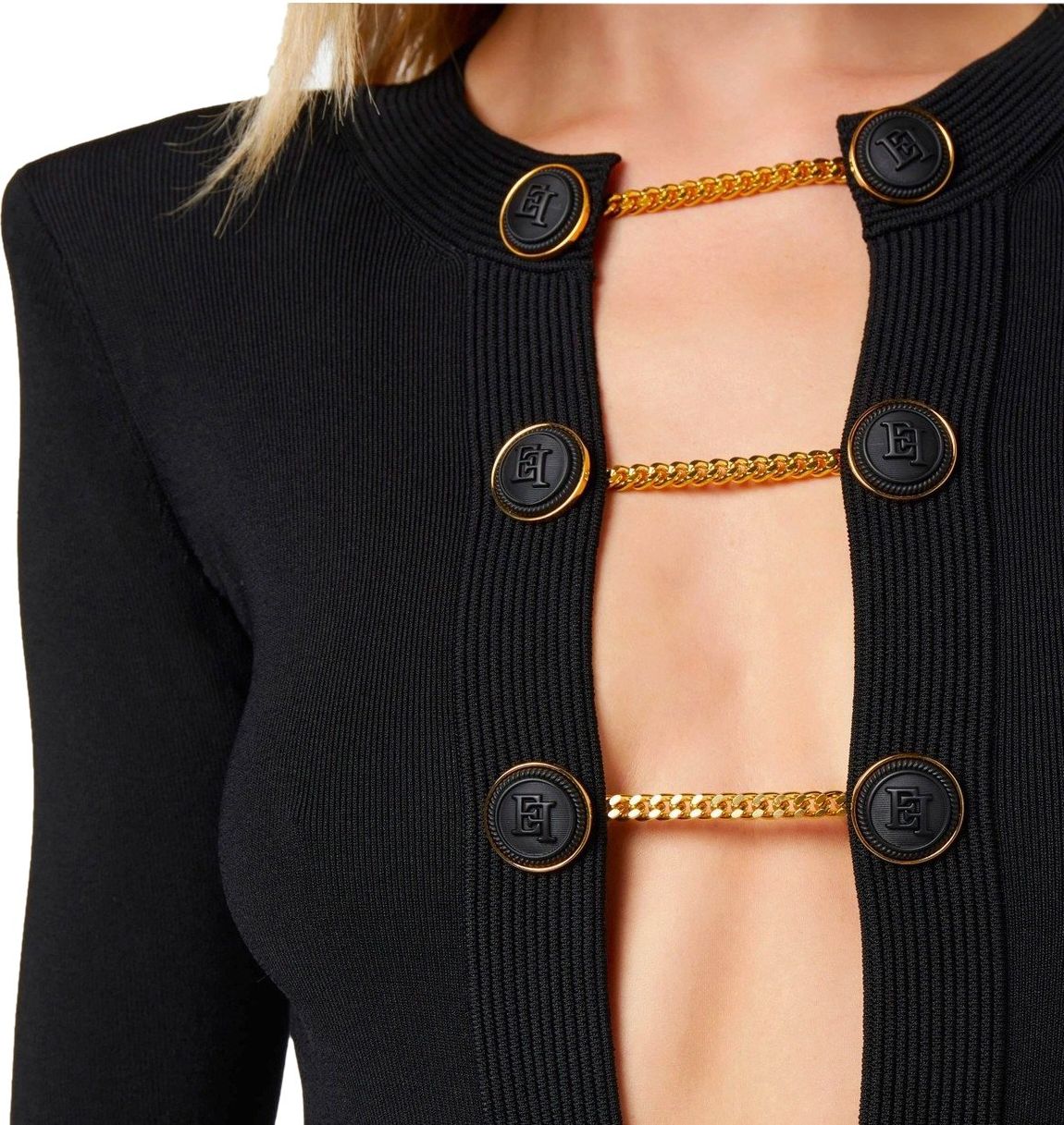 Elisabetta Franchi Black Bodysuit With Buttons Black Zwart