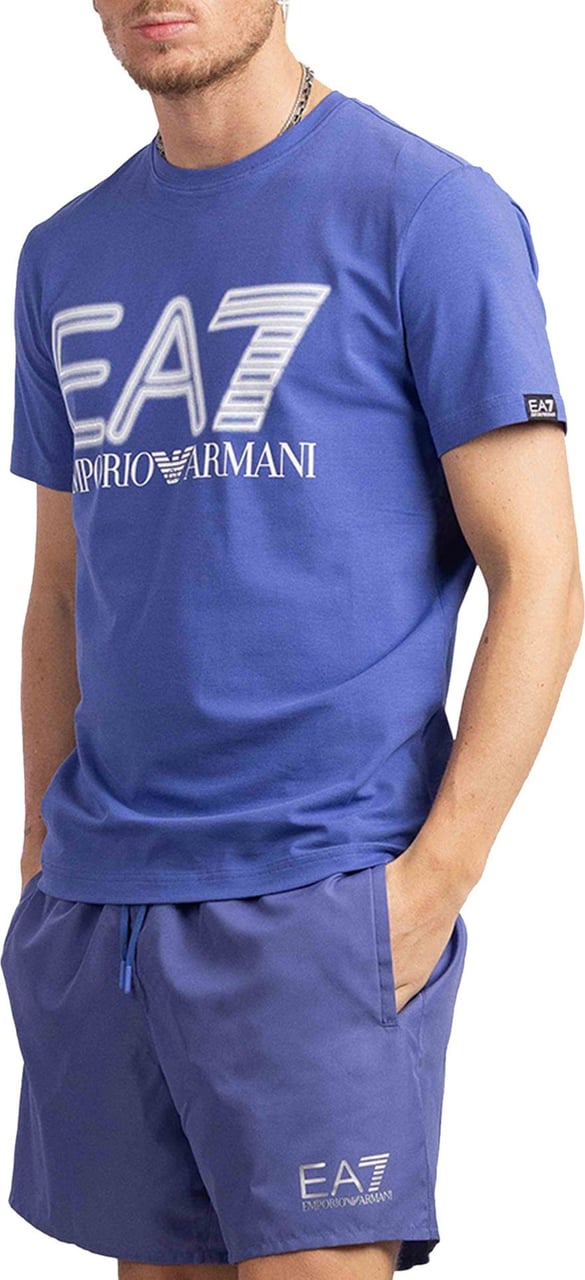 Emporio Armani EA7 Big Logo T-Shirt Heren Blauw/Wit Blauw