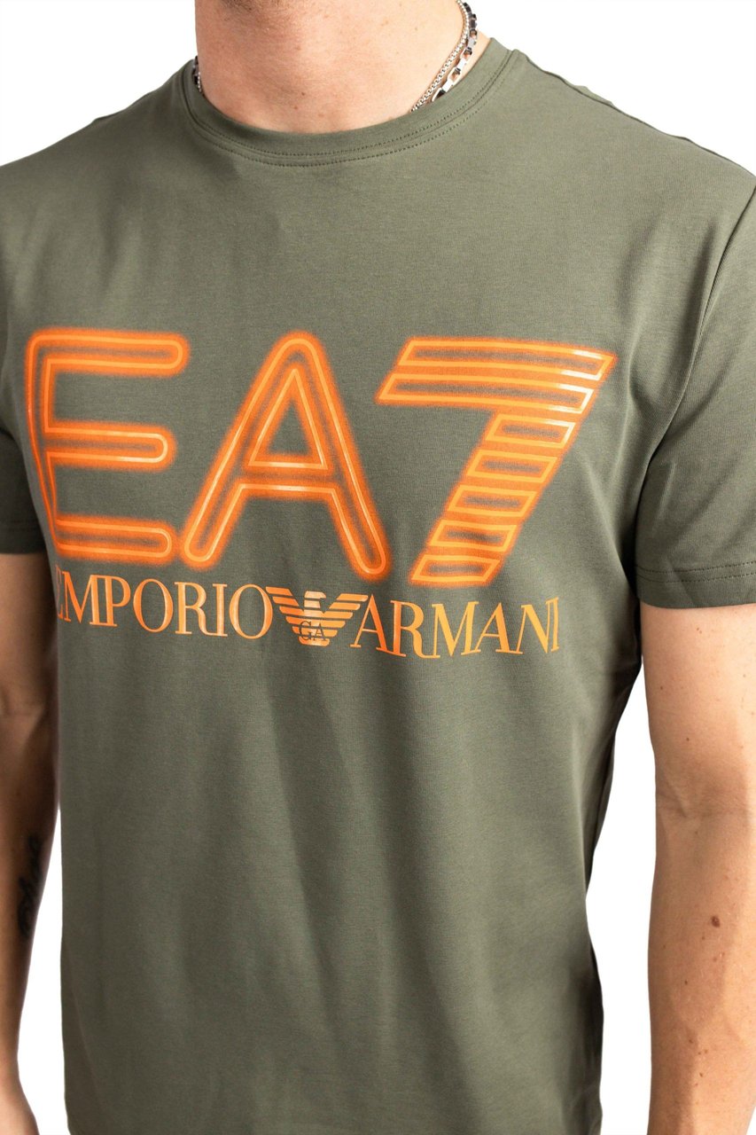 Emporio Armani EA7 Big Logo T-Shirt Heren Donkergroen/Oranje Groen