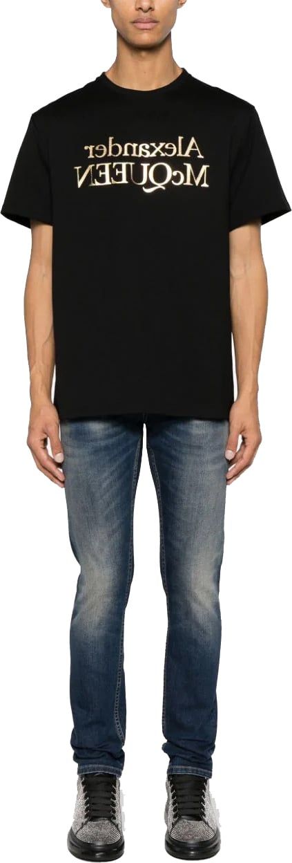 Alexander McQueen Reflected Logo-print cotton T-shirt Zwart