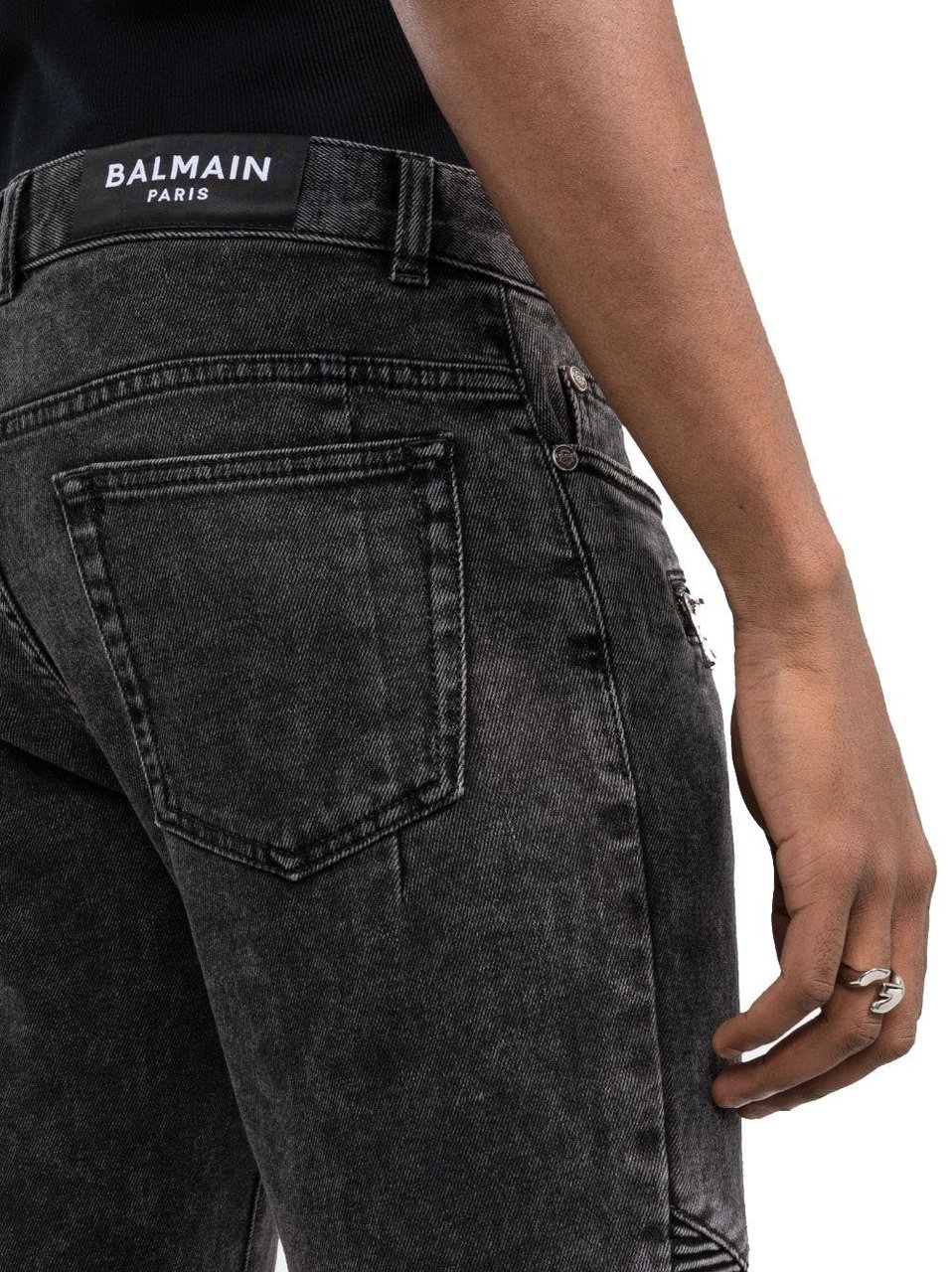 Balmain ribbed-knee slim-fit jeans Zwart