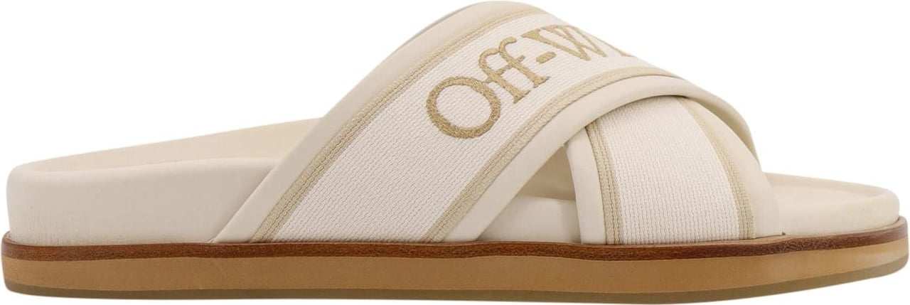 OFF-WHITE Leather sandals with logoed bands Beige