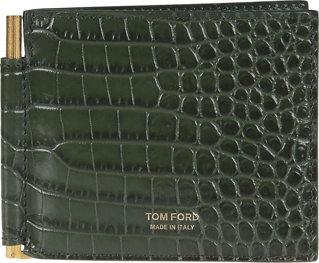 Tom Ford Printed Alligator Money Clip Wallet Green Groen