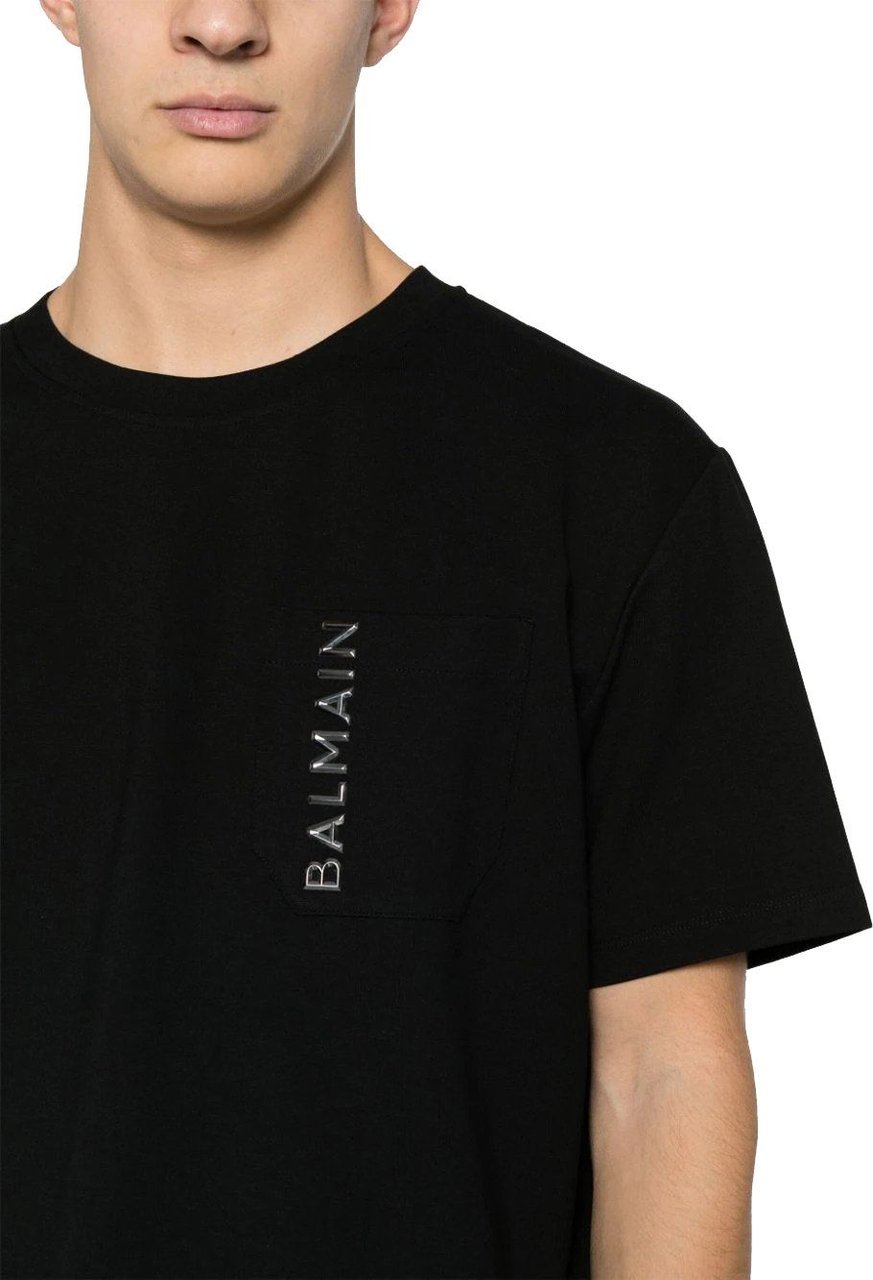 Balmain logo-embossed T-shirt Zwart