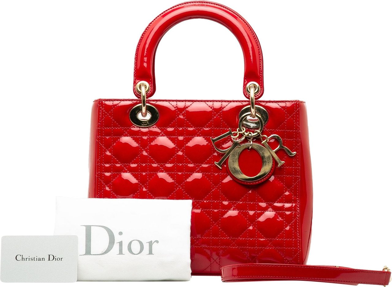 Dior Medium Patent Cannage Lady Dior Rood
