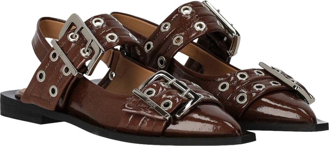 Ganni Fossil Slingback Ballet Flat Shoe With Buckles Brown Bruin