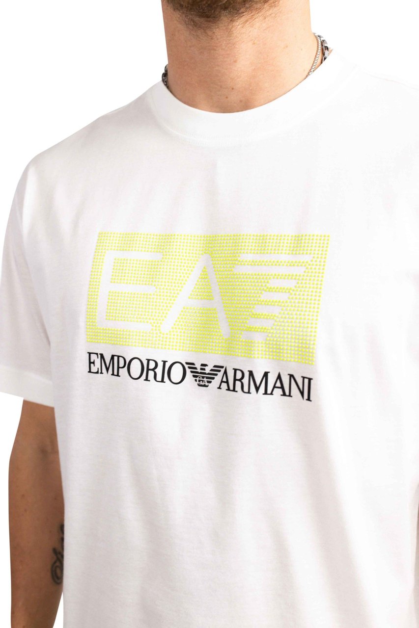 Emporio Armani EA7 Fluo Logo T-Shirt Heren Wit Blauw